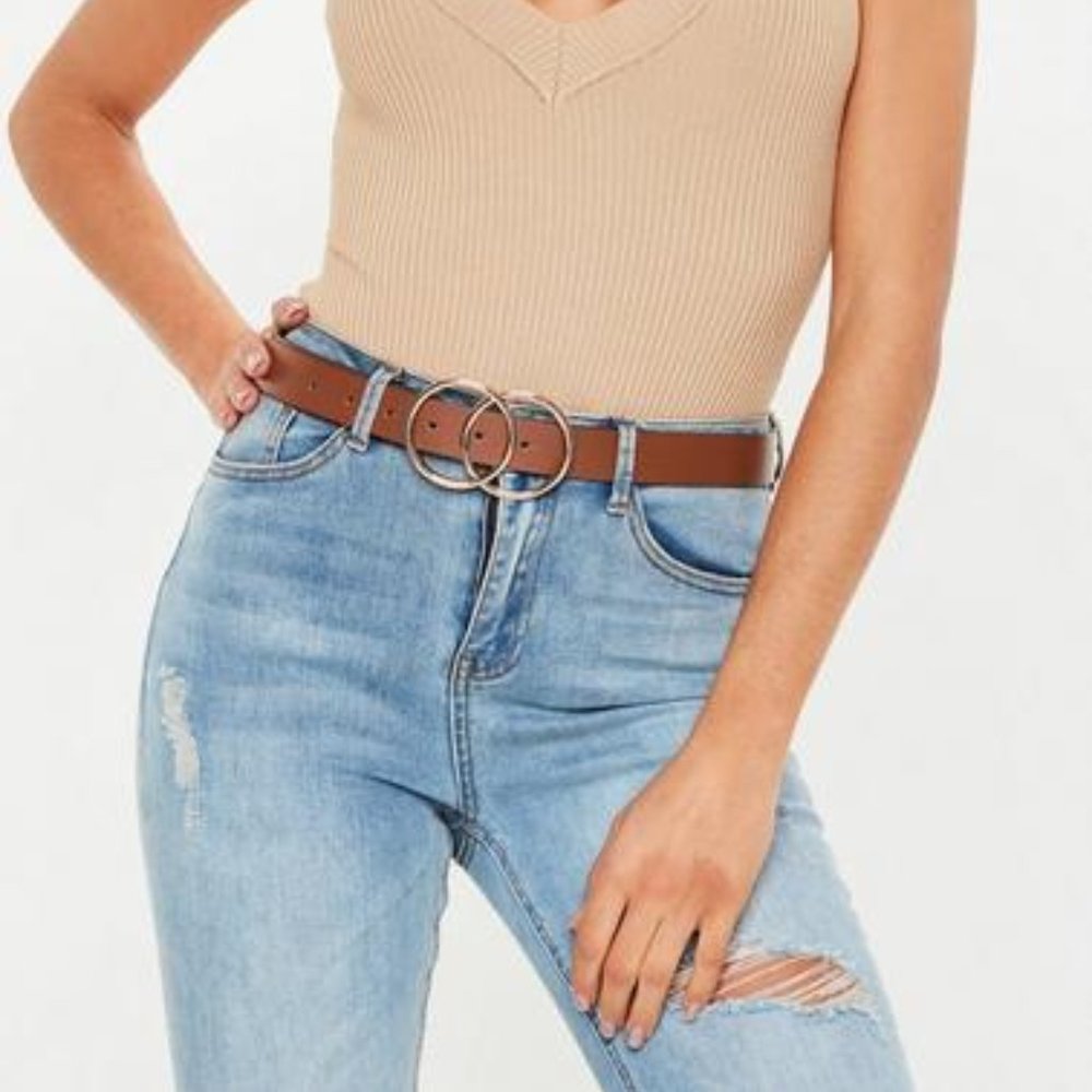 Missguided brown double ring belt